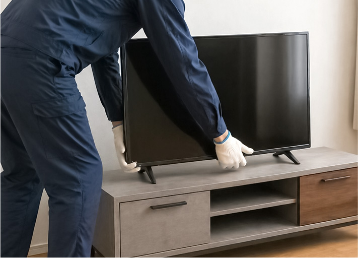 テレビを回収する作業員の画像